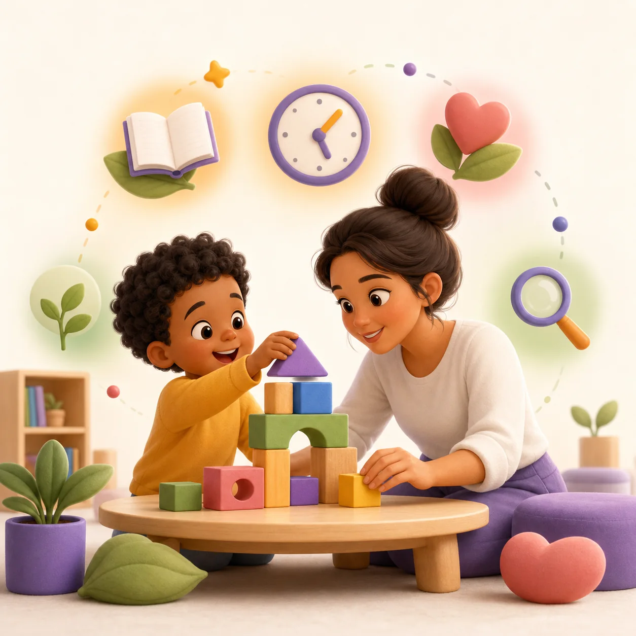Educadora conduzindo uma experiência intencional com uma criança na Educação Infantil